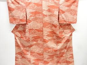 未使用品　切りばめ風　花古典柄単衣小紋着物